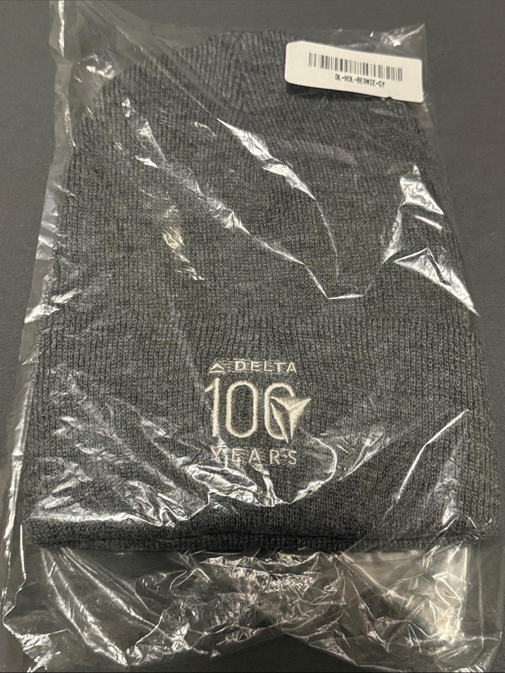 Delta Gray Knit Beanie with Embroidered 100 Years Logo